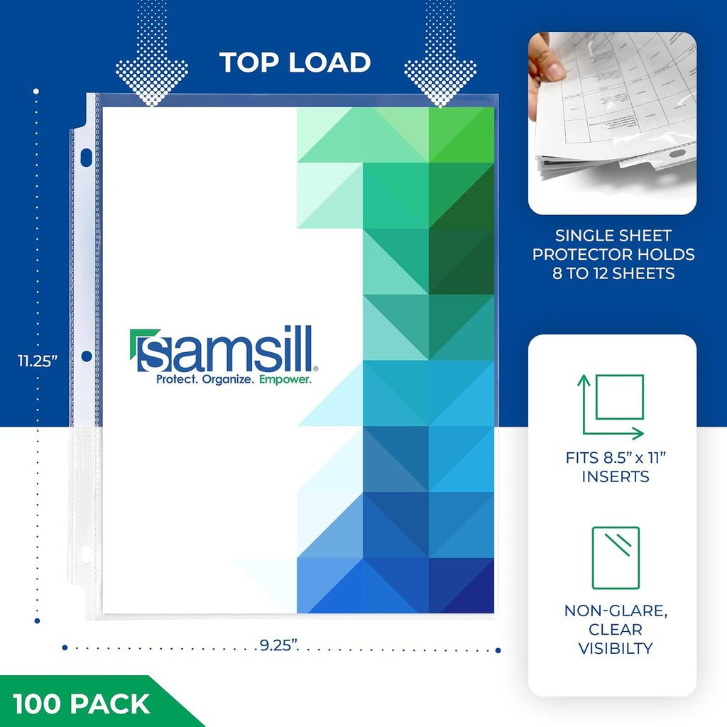Samsill 100 Pack Heavy Duty Sheet Protectors, Non-Glare