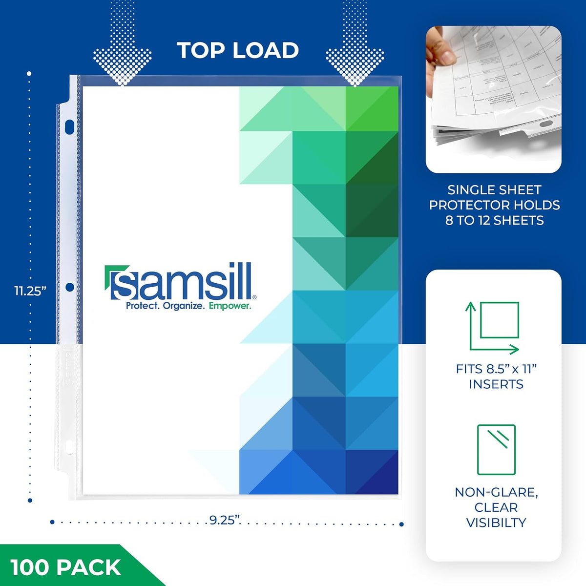 Samsill 100 Pack Heavy Duty Sheet Protectors, Non-Glare
