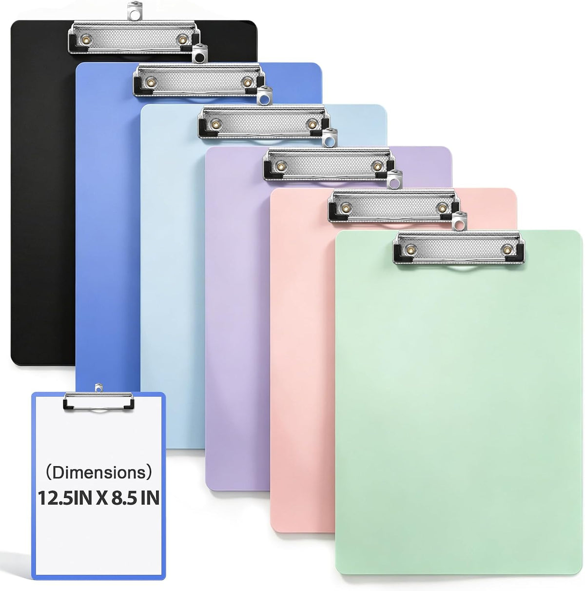 6 Pack Plastic Clipboards, Assorted Colors, Standard A4/Letter Size