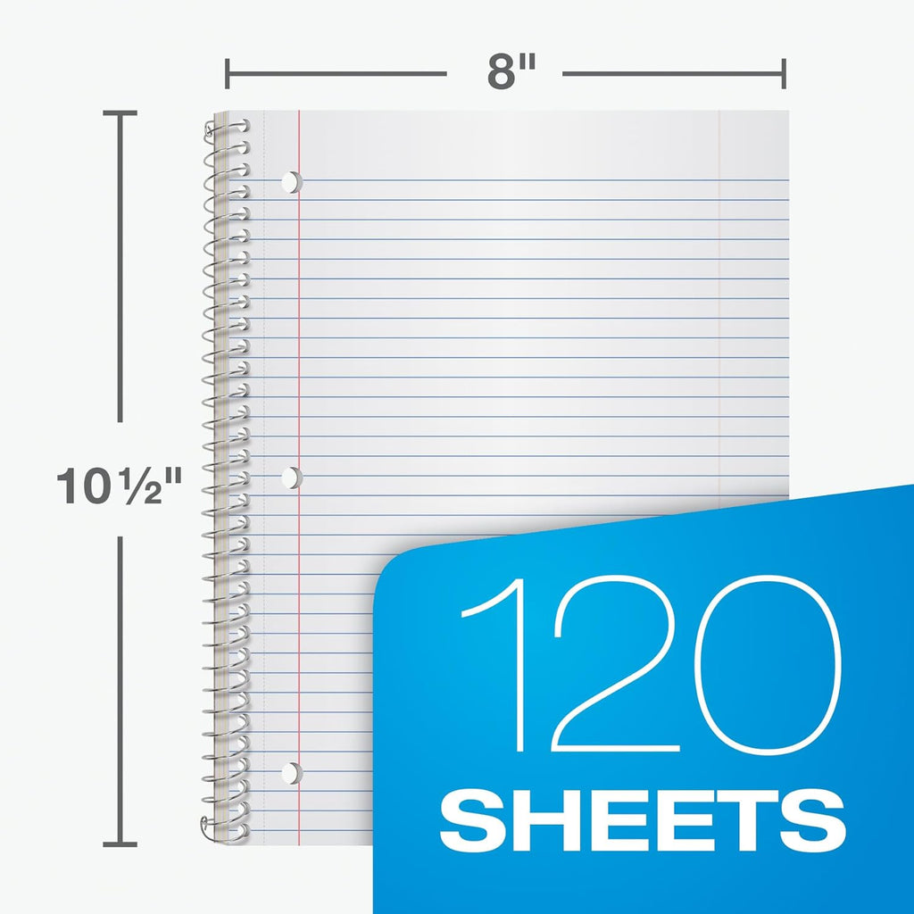 Oxford Spiral Notebooks, 3 Pack, 3 Subject, College Ruled Notebooks for School