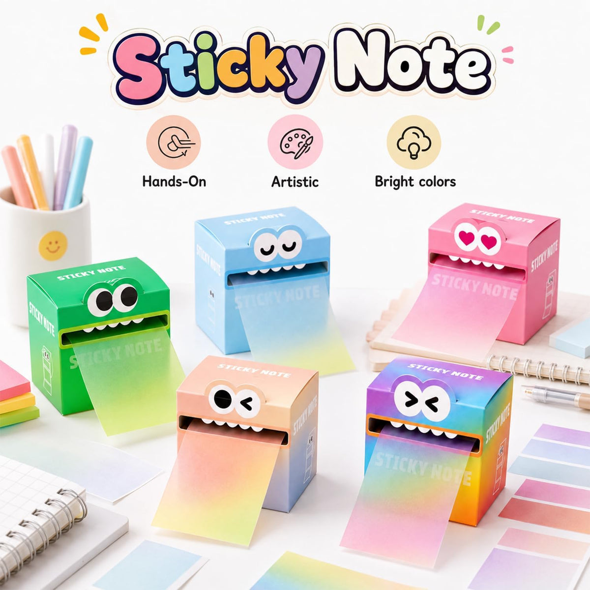 105 Sheets Transparent Pull-Out Sticky Notes, Cute Monster Pattern Sticky Note