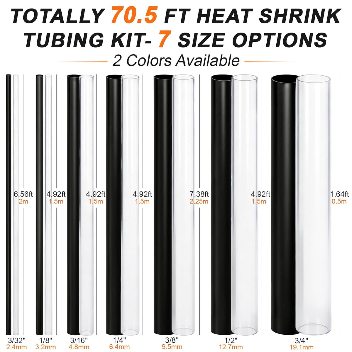 7 Sizes 4:1 Heat Shrink Tubing Roll Kit for Automotive, Electrical Wiring