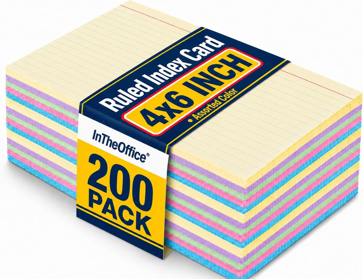 1InTheOffice Index Cards 4x6 Ruled Colored, Assorted 200/Pack