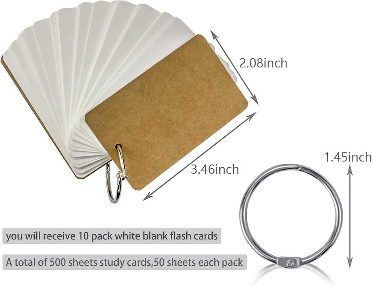 500 Pcs Flash Cards 2x3 Inch Index Cards with Ring Lined Note Card Bood Flashcards