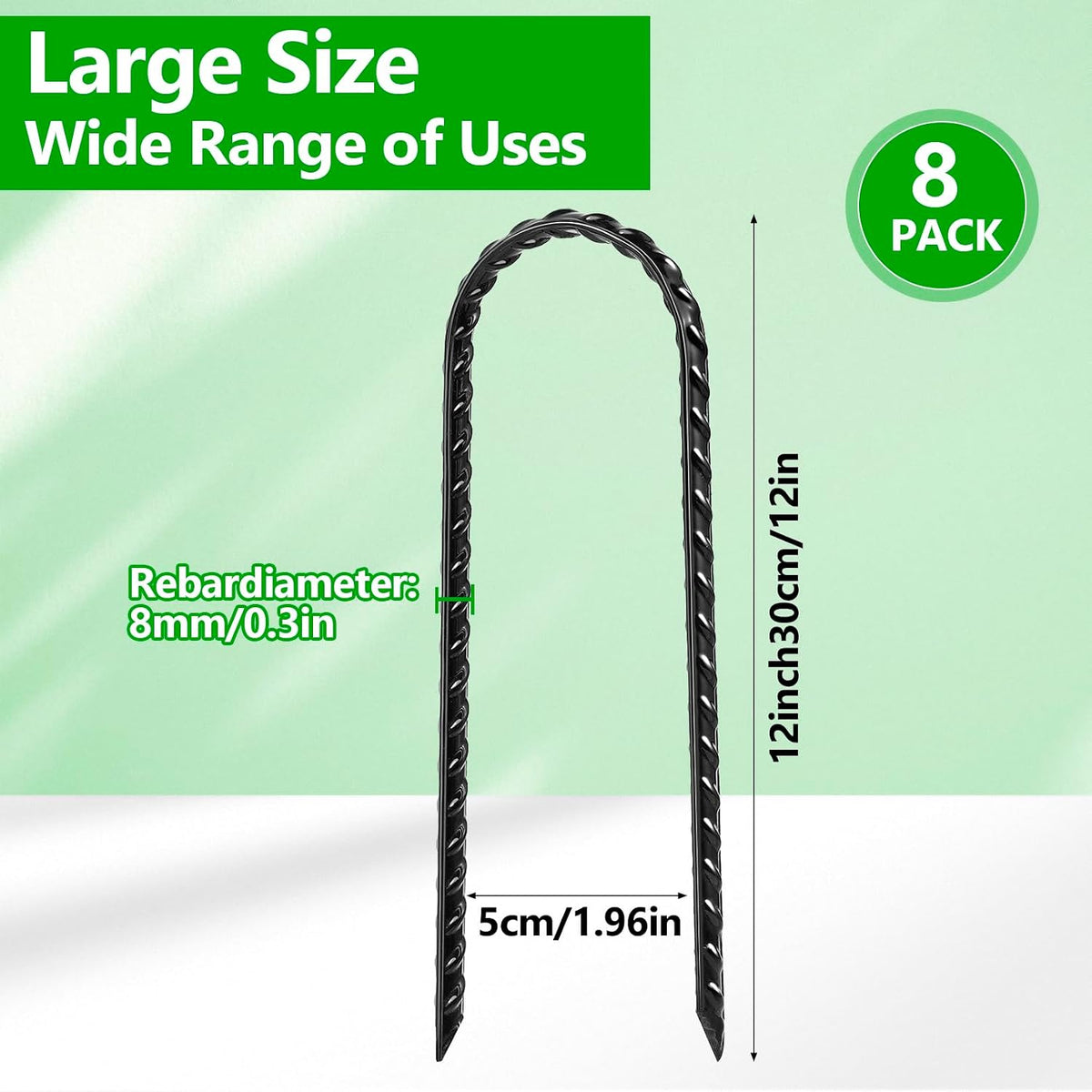 8 Pack Trampoline Stakes, Ground Stake, 12 Inches, U Shaped, Black