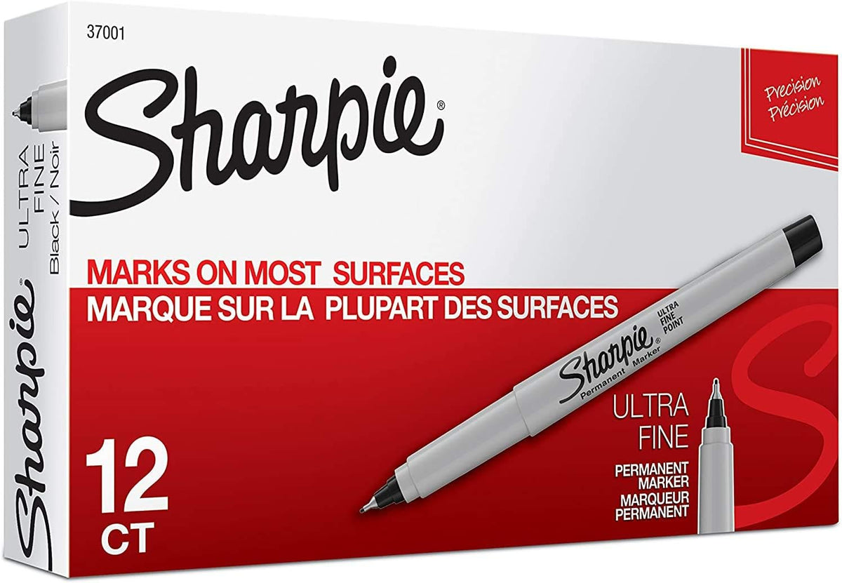 Sharpie Permanent Markers, Ultra Fine Point, Black, 12-Count