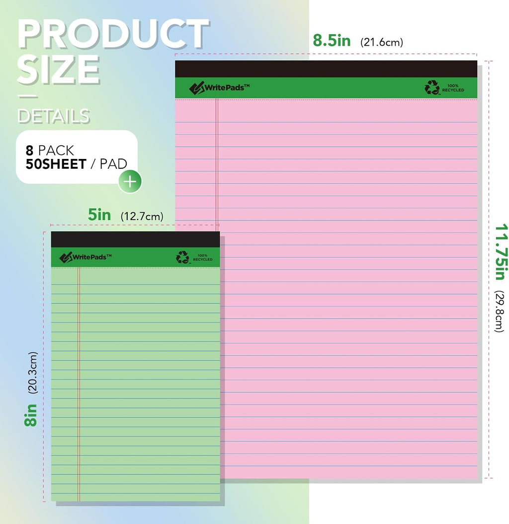 KAISA Colored Legal Pad 15lb Recycled Paper Writing Pad