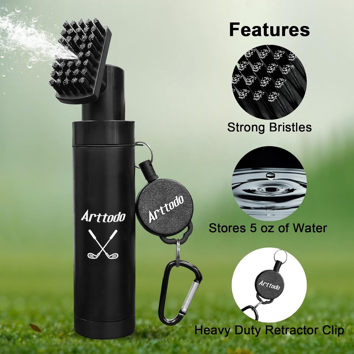Golf Club Brush Cleaner with Clip, 5 OZ Water Brush with Nylon Bristles