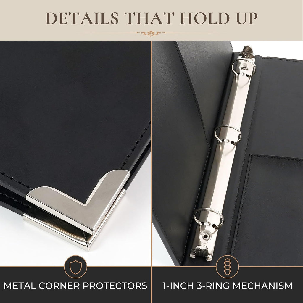 Vienrose 1 Inch PU Faux Leather 3 Ring Binder, Black, Letter Size