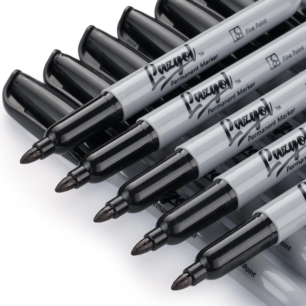 LAZGOL Permanent Markers Bulk, 32 Pack Black Permanent Marker Set, Fine Tip
