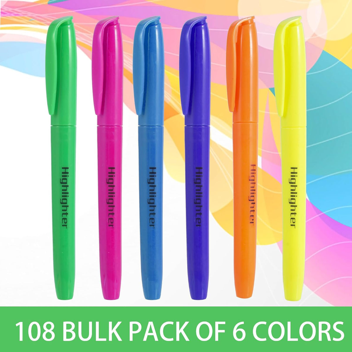 108 Pack Highlighters Bulk, Chisel Tip Highlighter Pens Assorted Fluorescent Colors