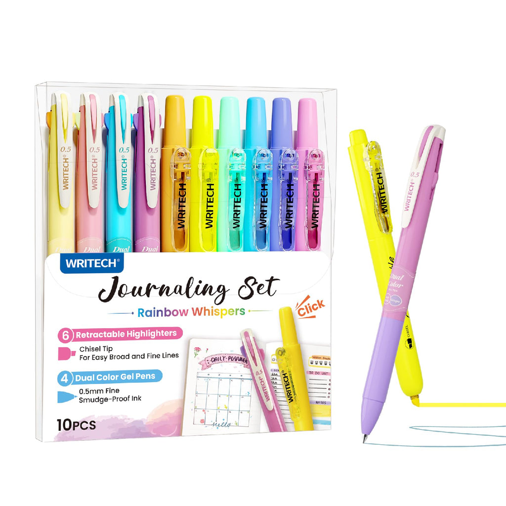 WRITECH Gel Pens Journaling Highlighters: Pastel 2-in-1 Journal Set 10ct
