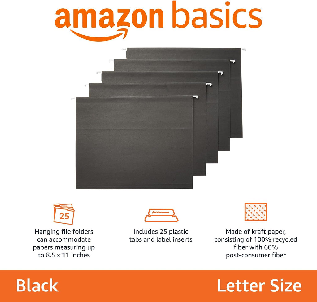 Amazon Basics Hanging File Folders with Adjustable Tabs for Document Organization