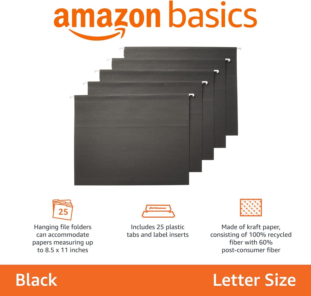 Amazon Basics Hanging File Folders with Adjustable Tabs for Document Organization