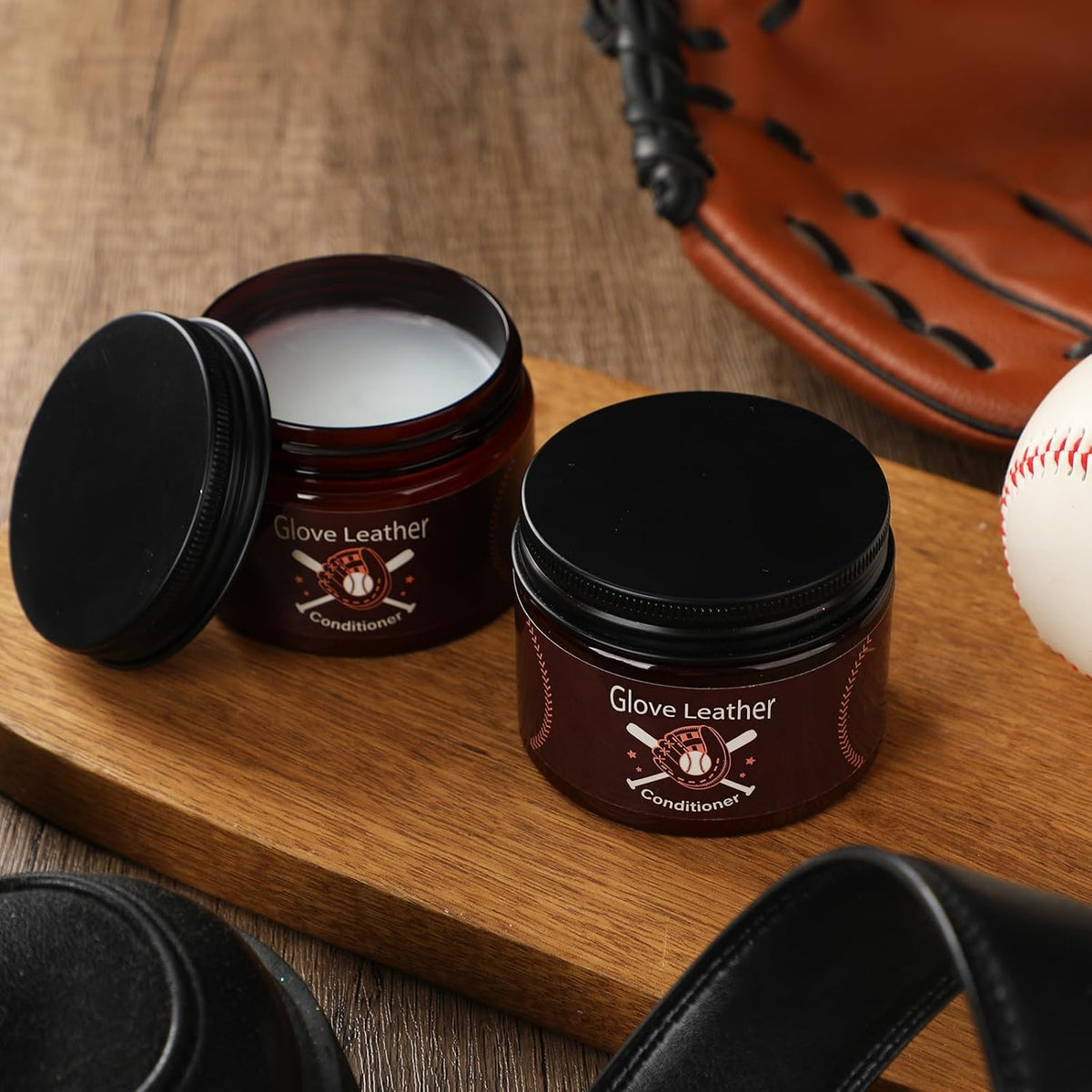 2 Pack Baseball Glove Leather Conditioner, 4.7 oz Mink Oil Cream