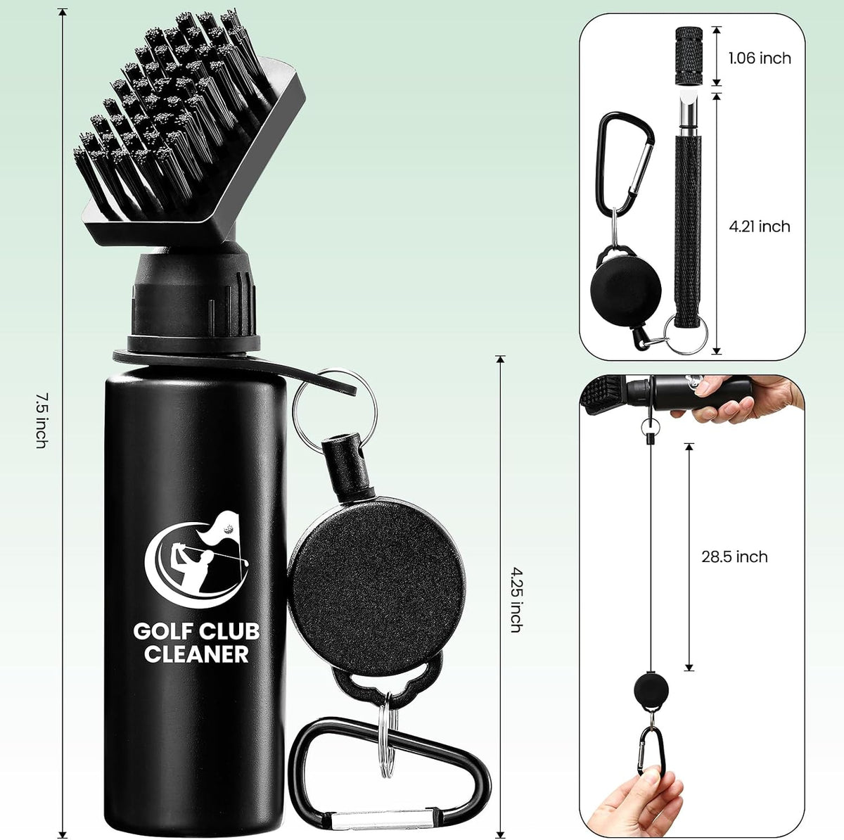 Golf Club Brush Cleaner with Golf Groove Sharpener Tool, 3 Replacement Brush Heads