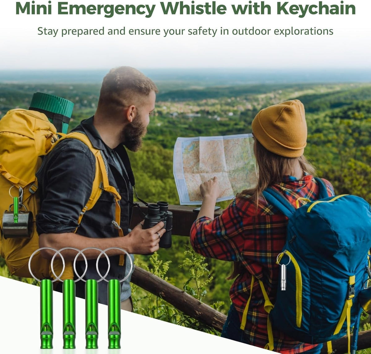 100 PCS Emergency Whistles with Keychain