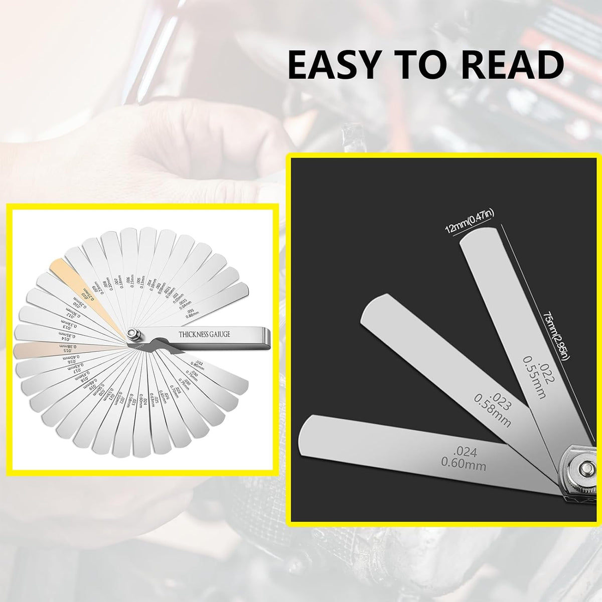 2PCS Feeler Gauge Set & Angled Feeler Gauges Stainless Steel Thickness Gauge 32 Blades