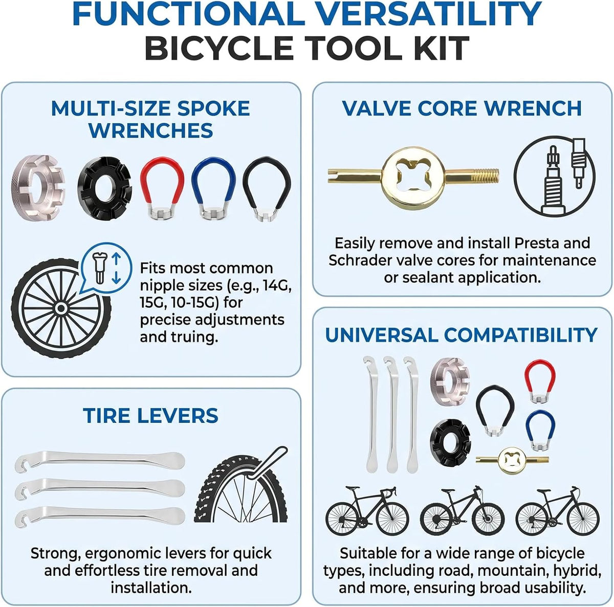 9 Pcs Bike Repair Tool Kit, Steel Spoke Wrench Set with Rubber Grip