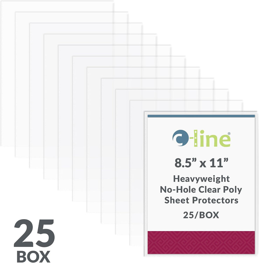 C-Line Heavyweight No-Hole Sheet Protectors, Clear, 25/Box (62907)