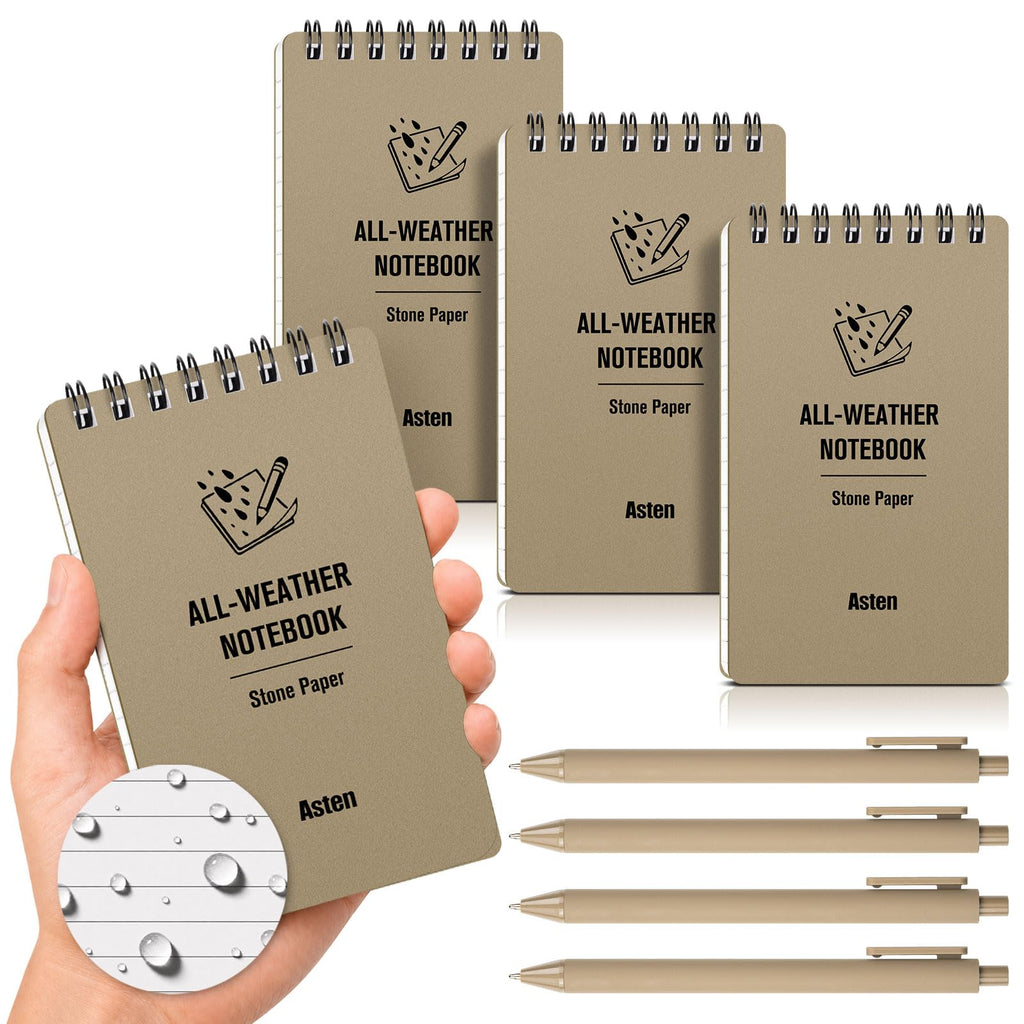Asten Small Notebook Waterproof Notepad: 3" x 5" Top Spiral Notebook 4 Pack