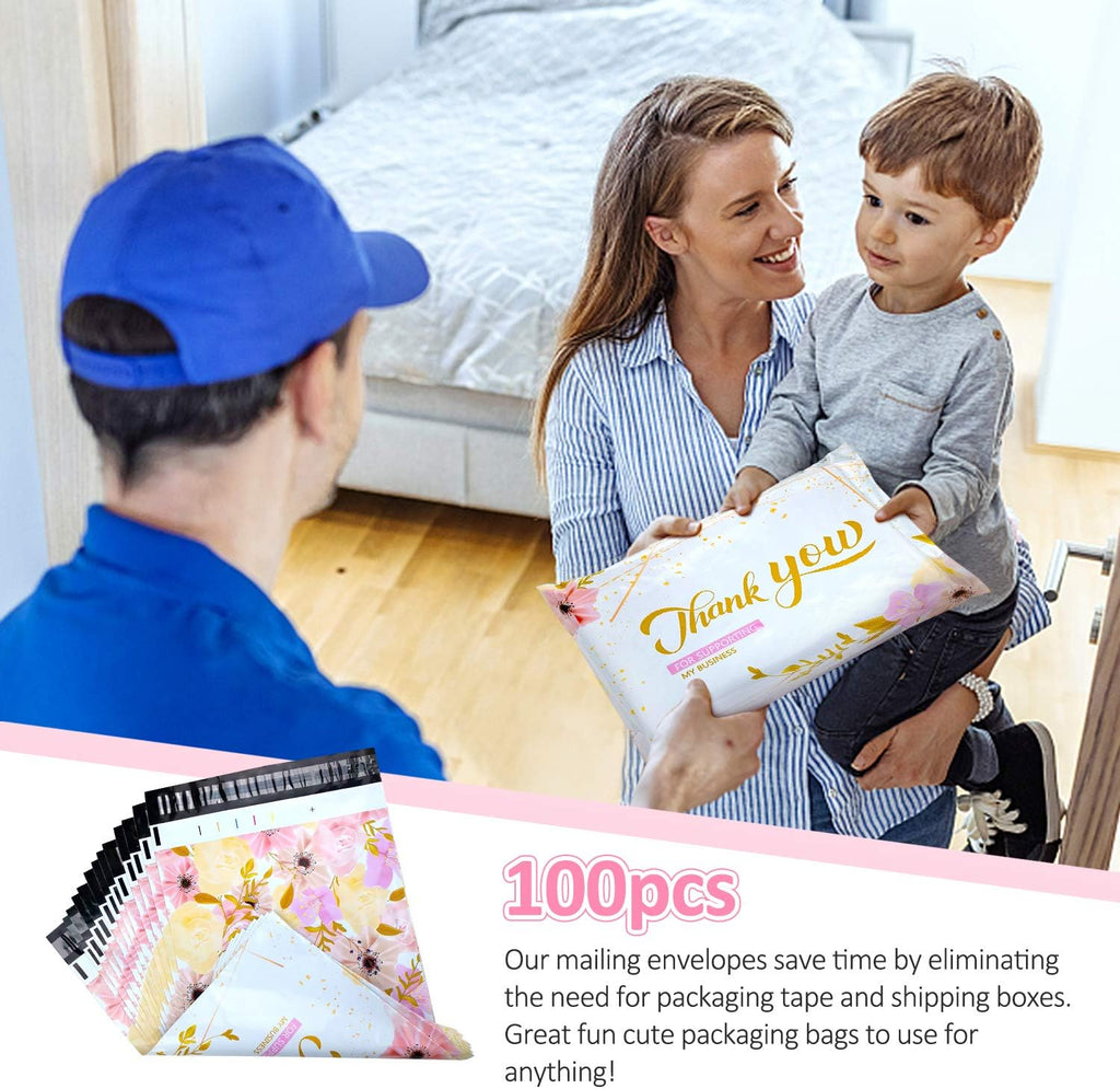 100 Pack Poly Mailers 10x13, Cute Packaging Envelope Mailers Polymailers Packaging for