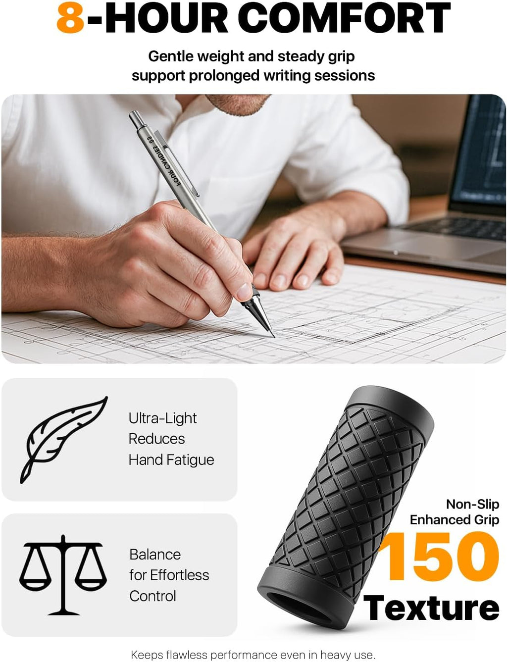 Metal Mechanical Pencil Set with Case, 6-Pack 0.5mm Fine Point Pencils