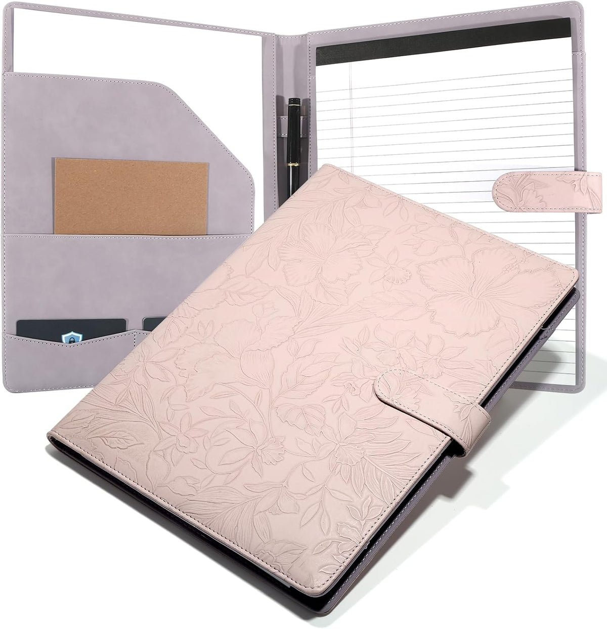 Professional Padfolio Portfolio Binder, Textured Embossing Faux Leather