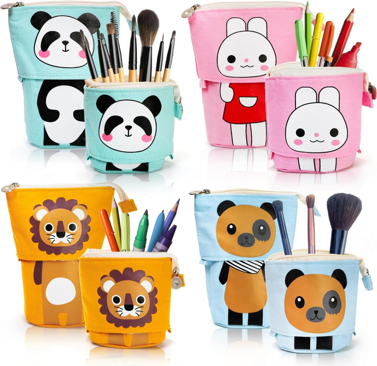 4 Pack Telescopic Pencil Case, Portable Pop Up Pen Pouch with Zipper