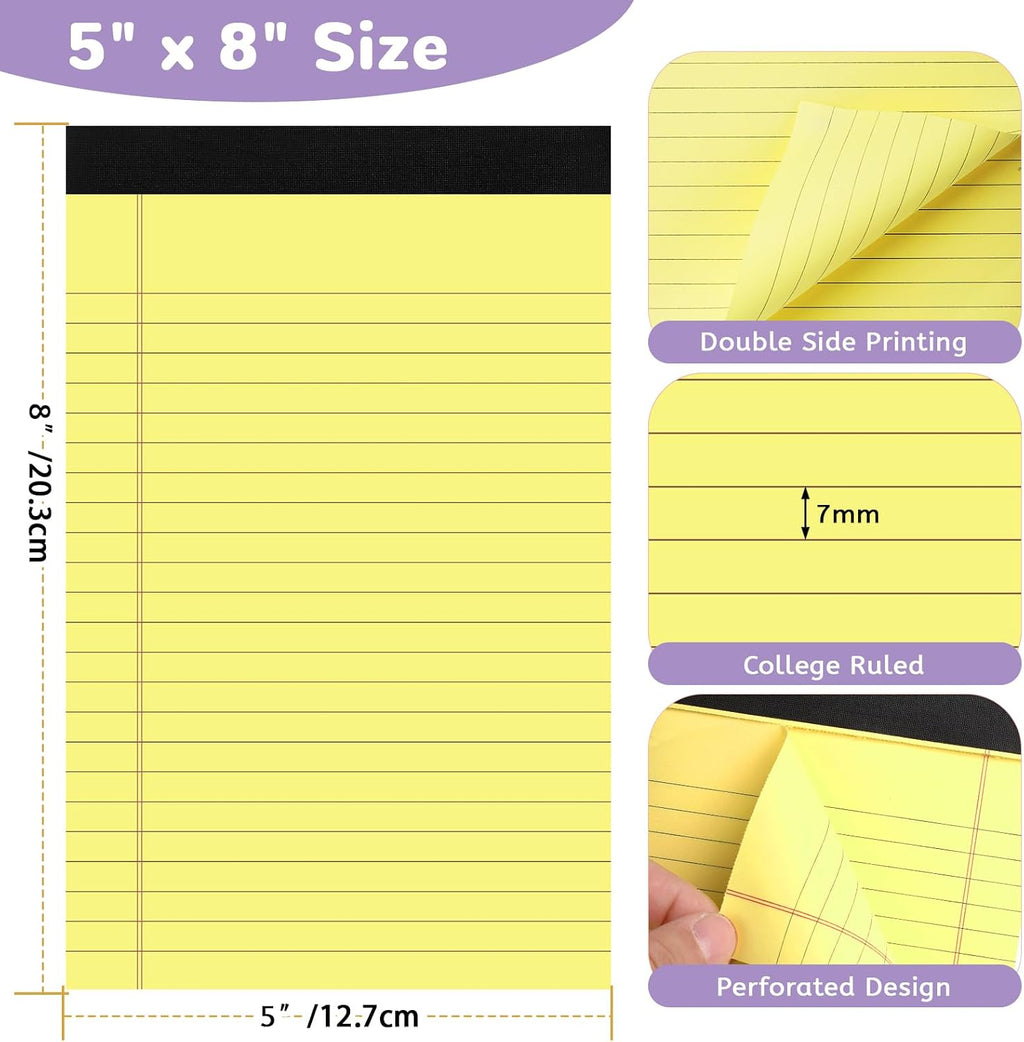 Thboxes 12 Pack 5x8 Legal Pads, College Ruled 6 Colors Totally 360 Sheets