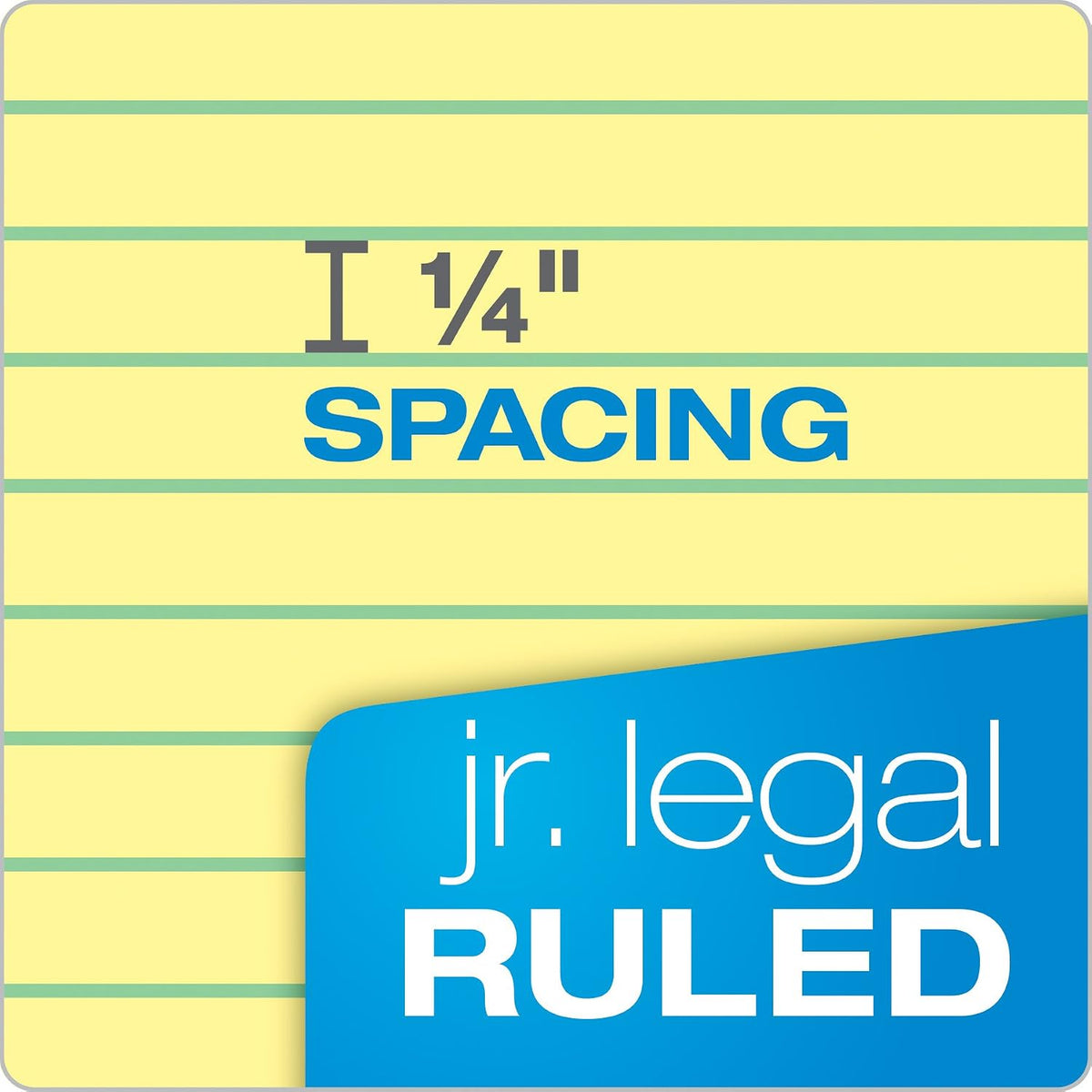 TOPS The Legal Pad Writing Pads, 5" x 8", Jr. Legal Rule, Canary Paper, 50 Sheets
