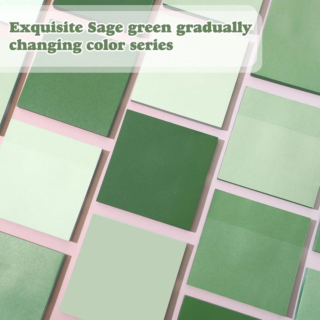 12 Pcs 24 Pcs Sage Green Sticky Notes 3 x 3 Inches, No Lined