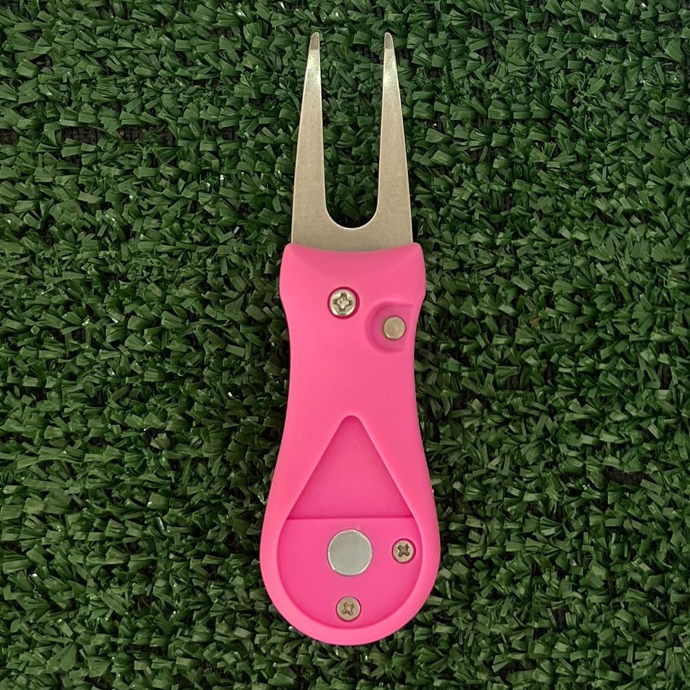 Giggle Golf Pink Plastic Divot Repair Tool with Metal Bling Flamingos Golf Ball Marker