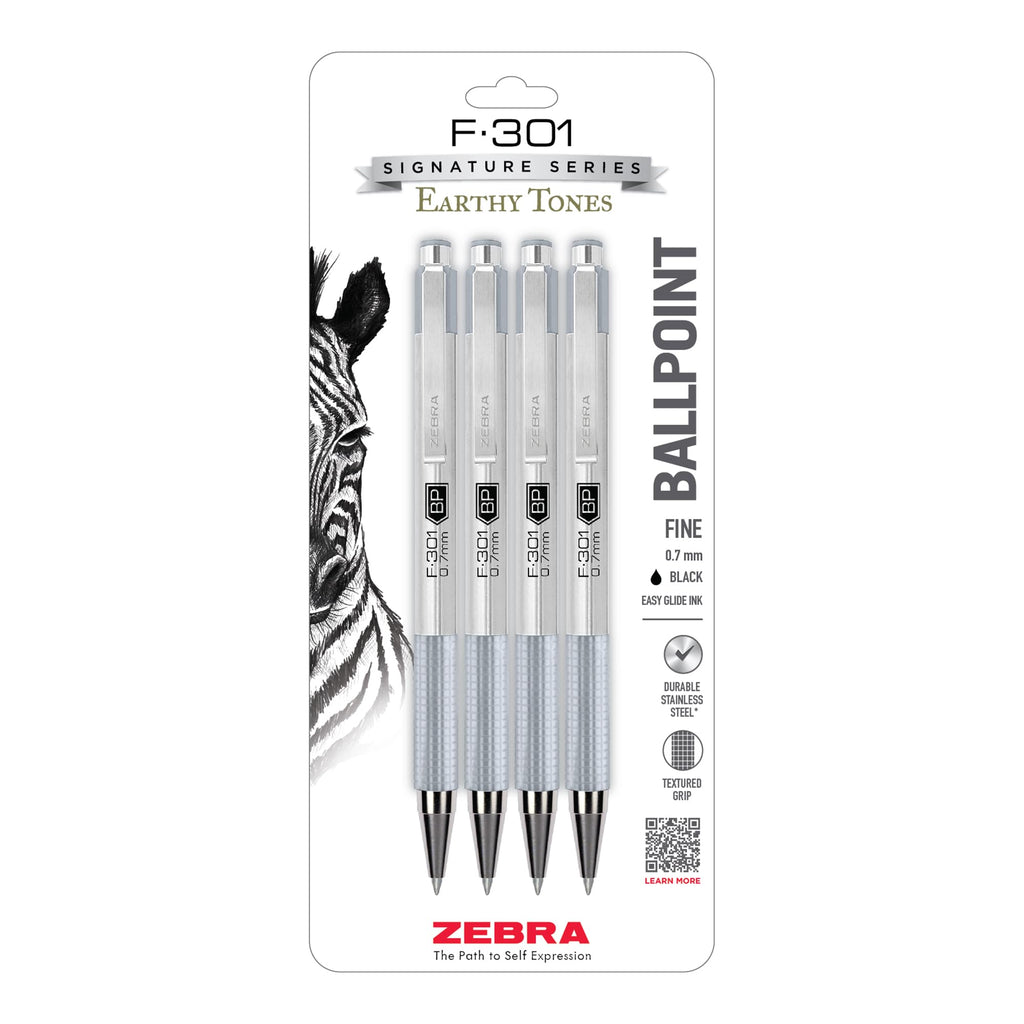 Zebra Pen STEEL F-301 Retractable Ballpoint Pen, Blue Ink, 0.7mm, 6-Pack