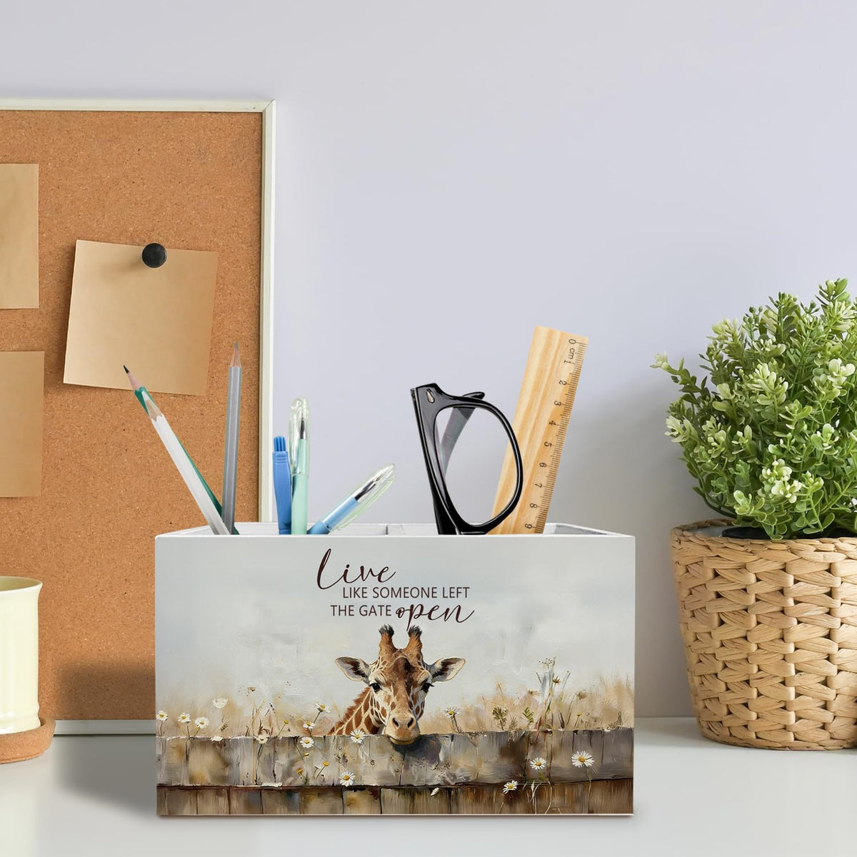Rustic Giraffe Pen Holder for Desk, Giraffe Lover Gifts Pencil Organizer