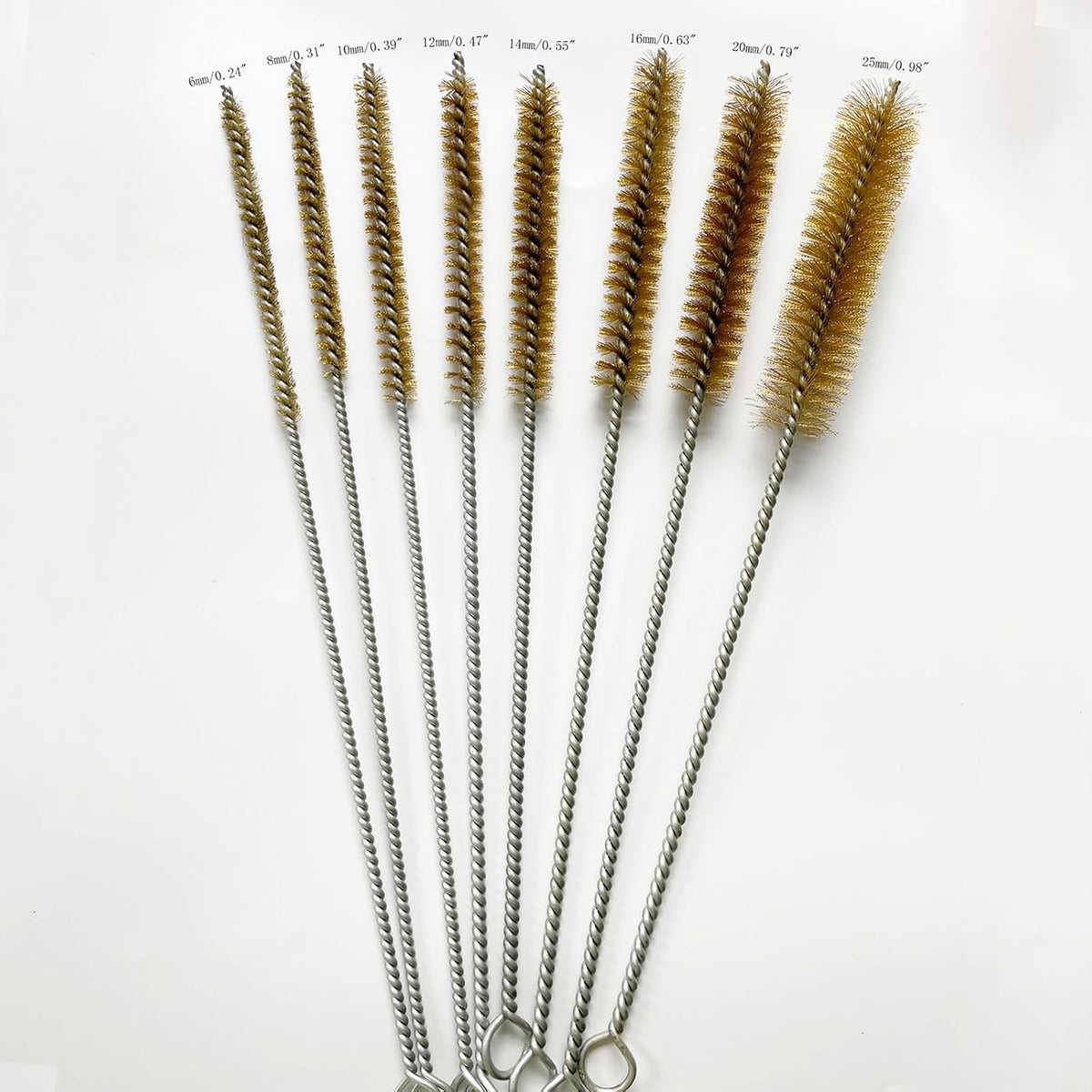 8Pcs Brass Wire Tube Cleaning Brush Set 12inch Long Handle Bristle Tube Brush Metal Pipe