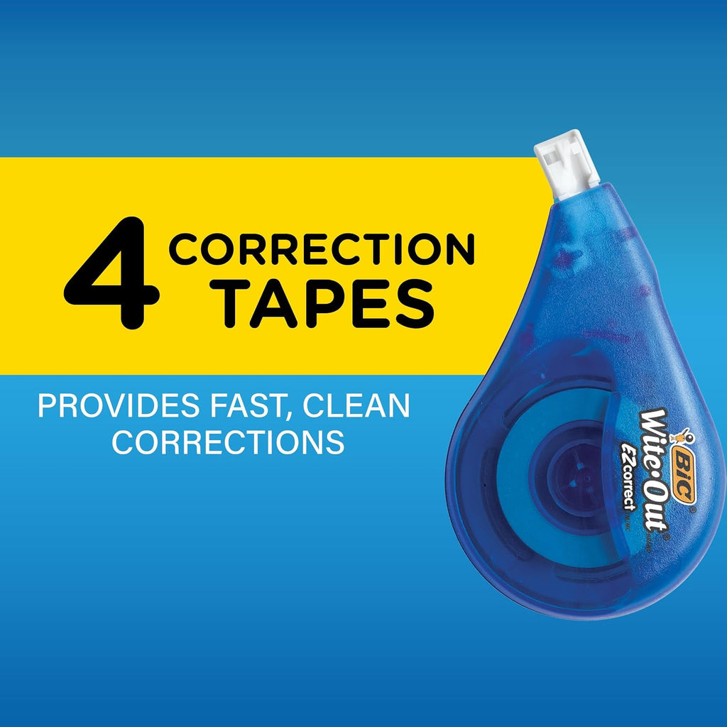 BIC Wite-Out Brand EZ Correct Correction Tape, 39.3 feet, 4-Count Pack of White Fast