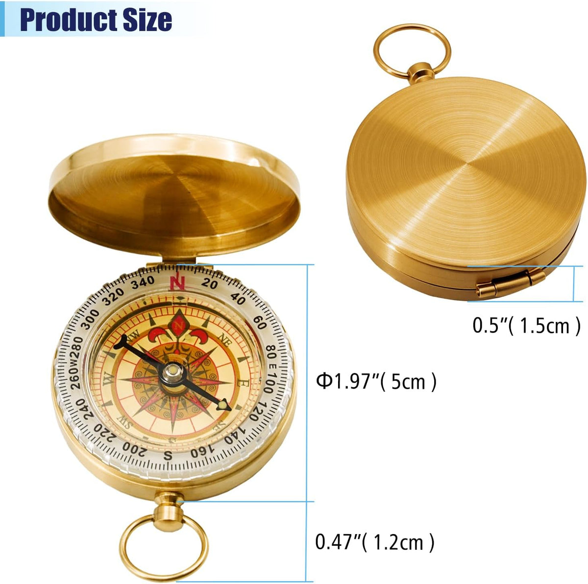 2Pcs Metal Camping Survival Compass, Brass Pocket Compass
