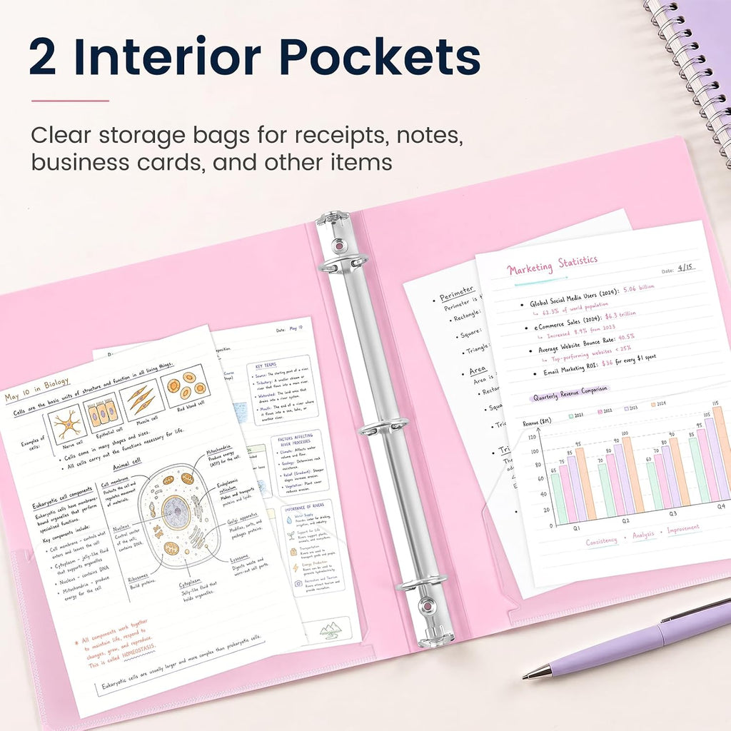 Sooez 1 Inch Binders 3 Ring, 4 Pack Lightweight Binders with Slim Flexible PP Covers