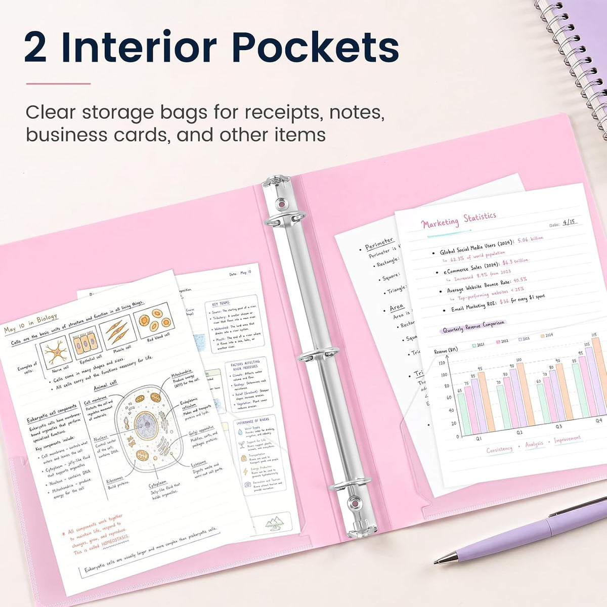 Sooez 1 Inch Binders 3 Ring, 4 Pack Lightweight Binders with Slim Flexible PP Covers