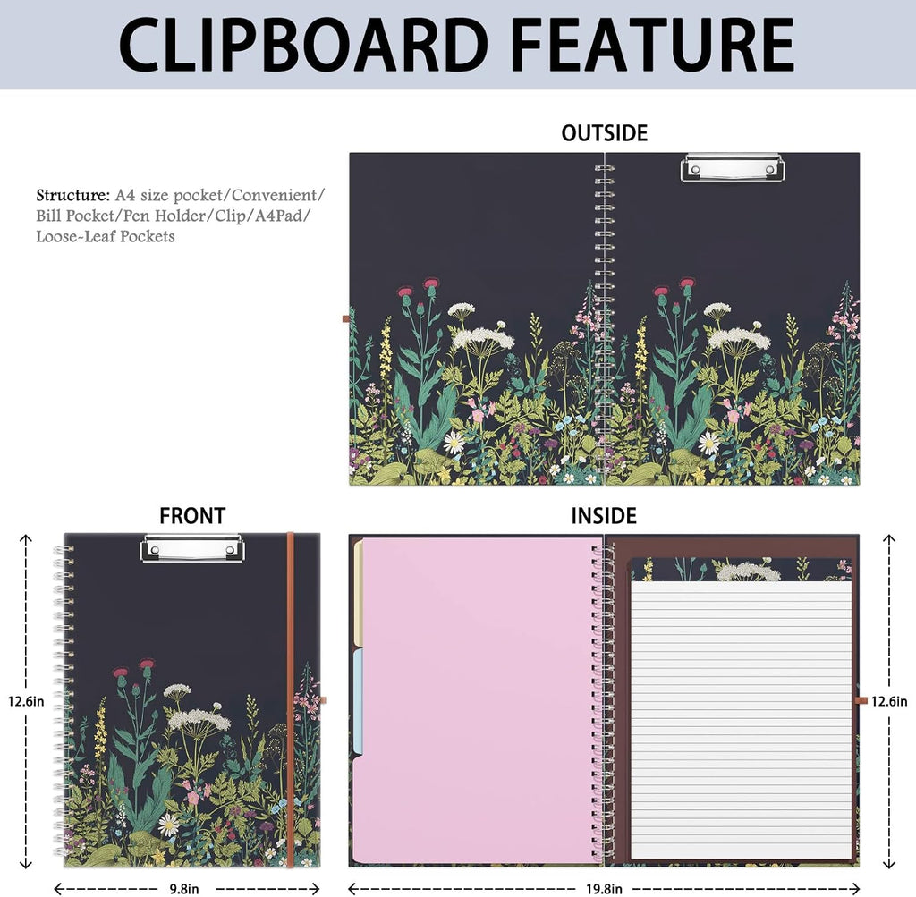 Rimilak Spiral Clipboard Folio with Refillable Lined Notepad, Daisy Flower