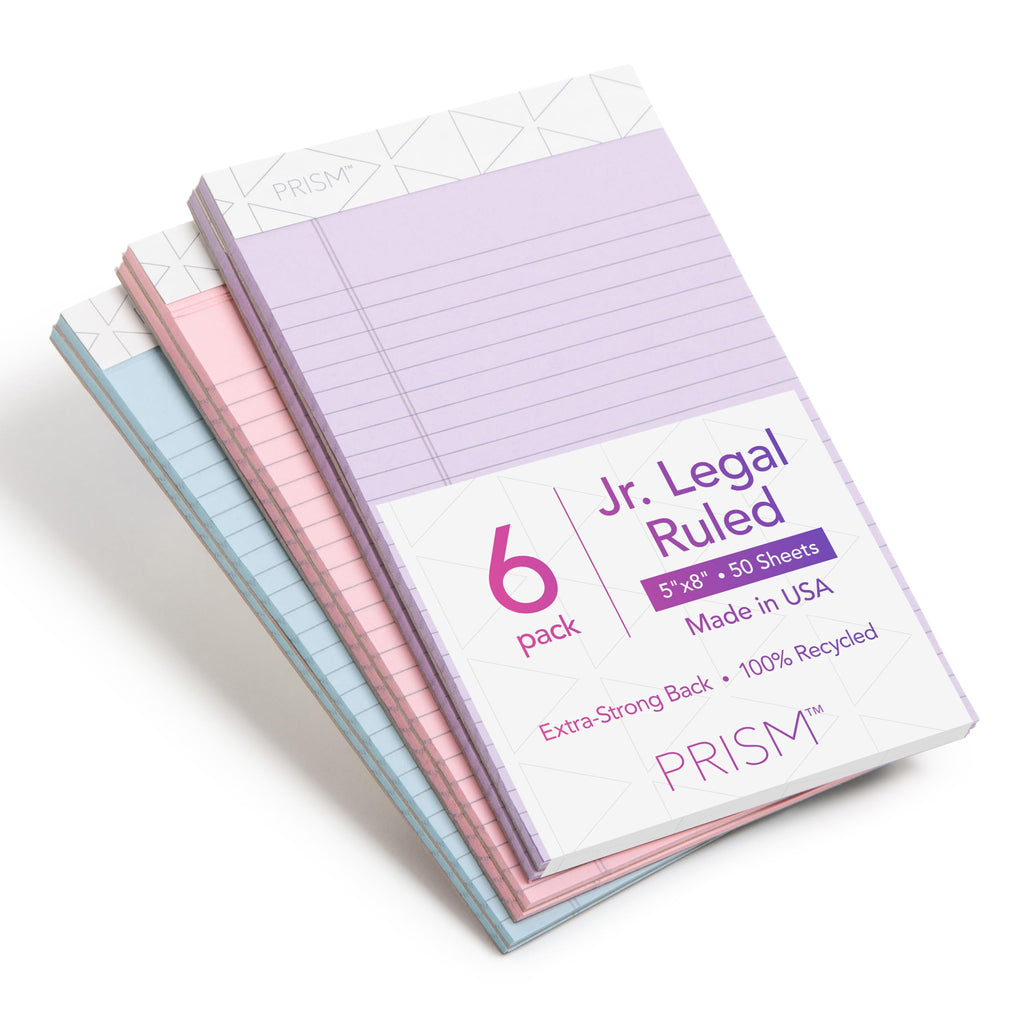 TOPS 5 x 8 Legal Pads, 6 Pack, Prism Brand, 2 Pink/2 Blue/2 Purple, Narrow Ruled
