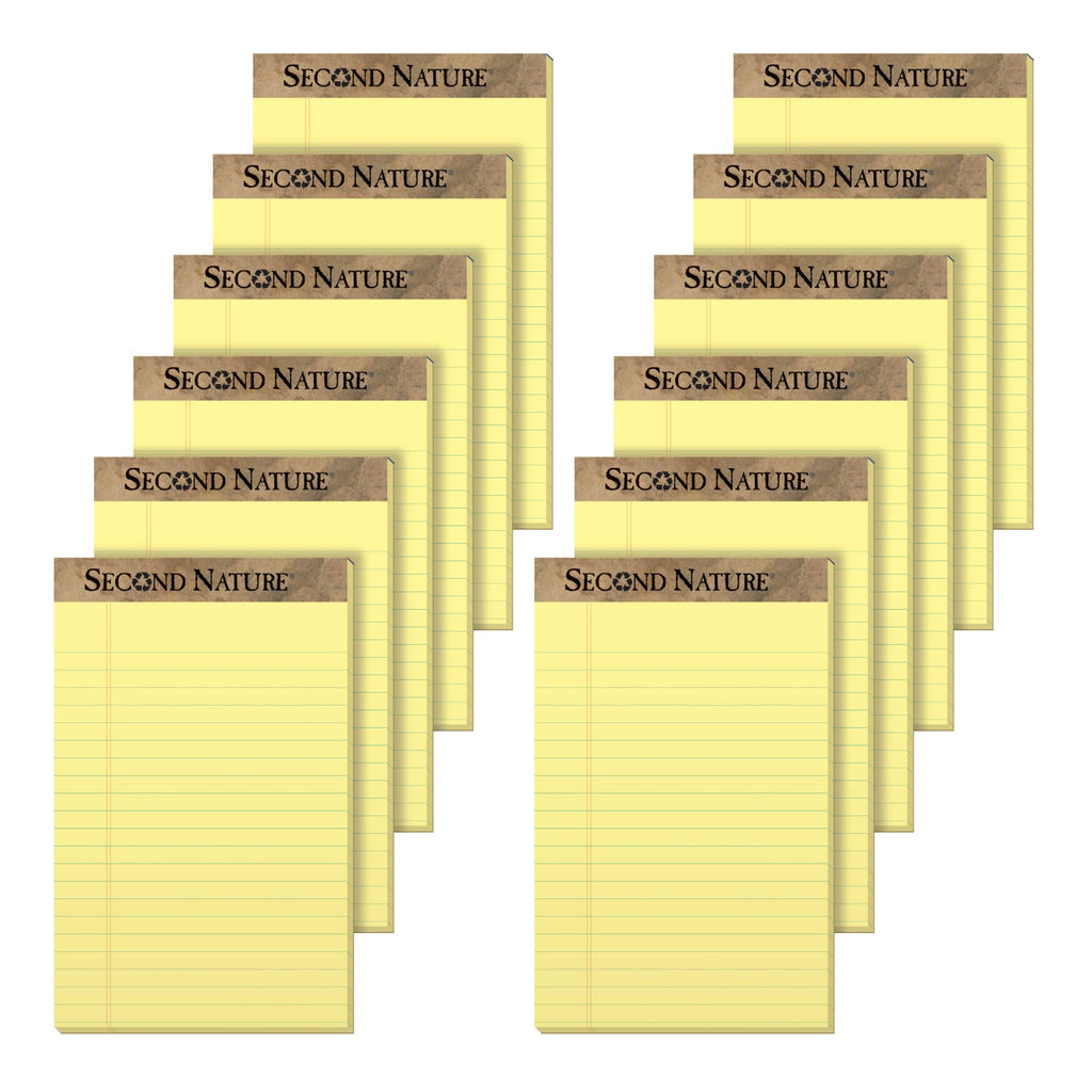 TOPS Second Nature 100% Recycled Legal Pad, 5 x 8 Inches, Perforated, Canary, Narrow Rule