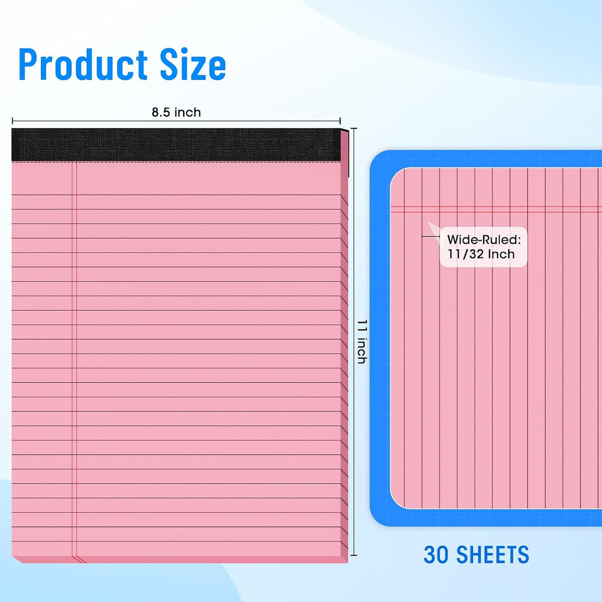 5pcs Legal Pads 8.5 x 11, Color Notepads 8.5 x 11 In, Perforate Wide Ruled