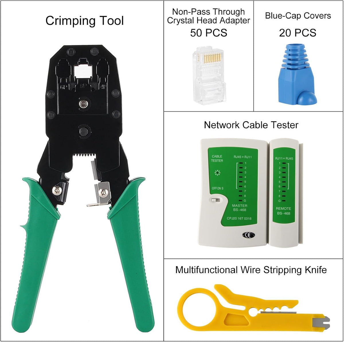 RJ45 Cable Plier and Crimp Tool Kit Pass Through Ethernet Crimper for 8P8C 6P4C 4P4C 4P2C