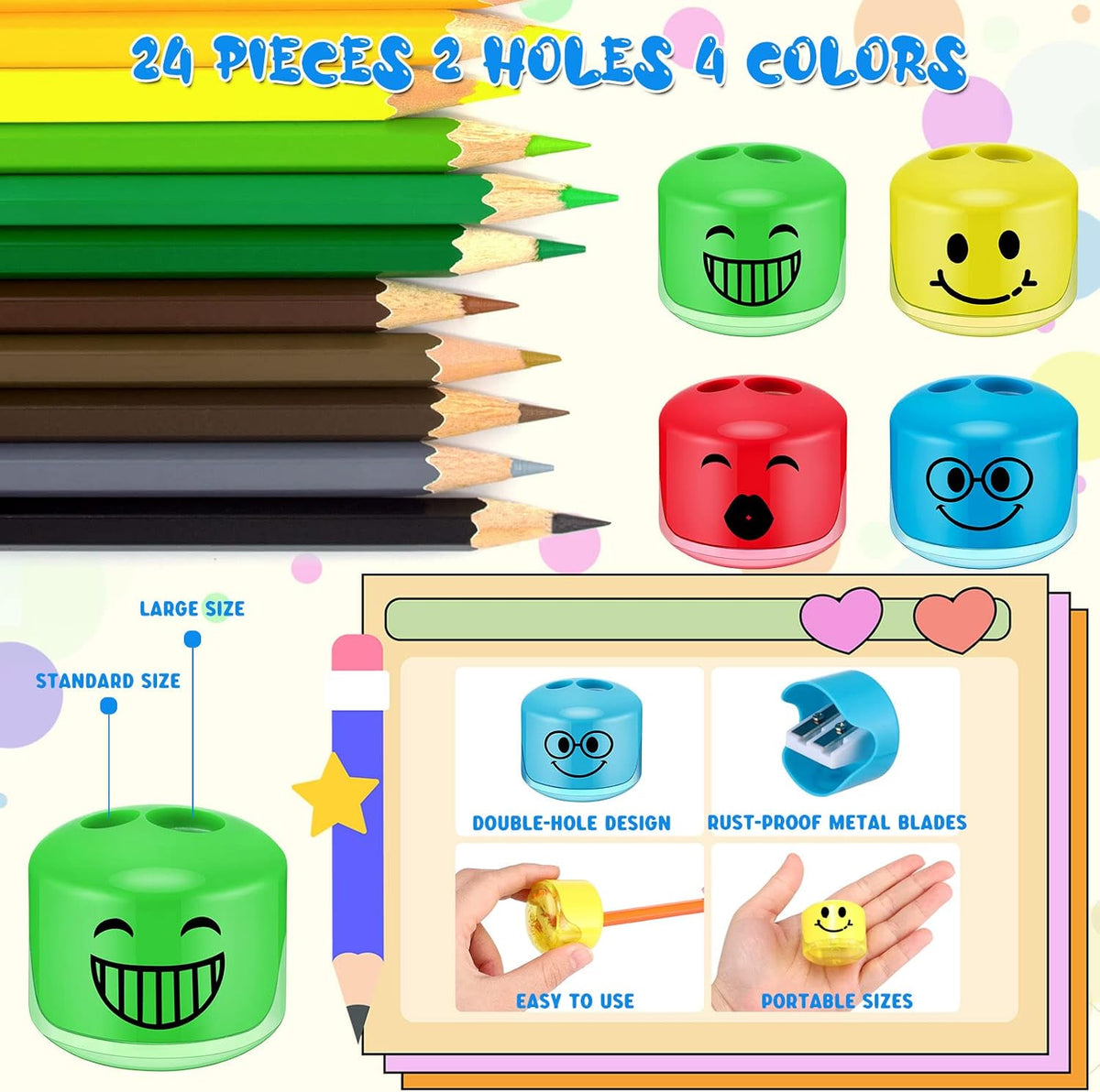 Crtiin 24 Pcs Back to School Pencil Sharpeners for Kids