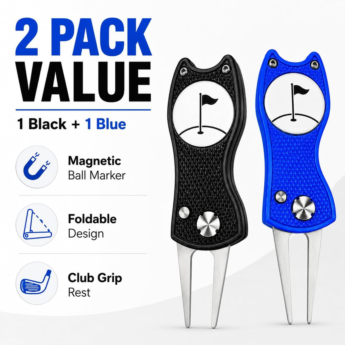 2 Pack Golf Divot Repair Tool with Magnetic Ball Marker