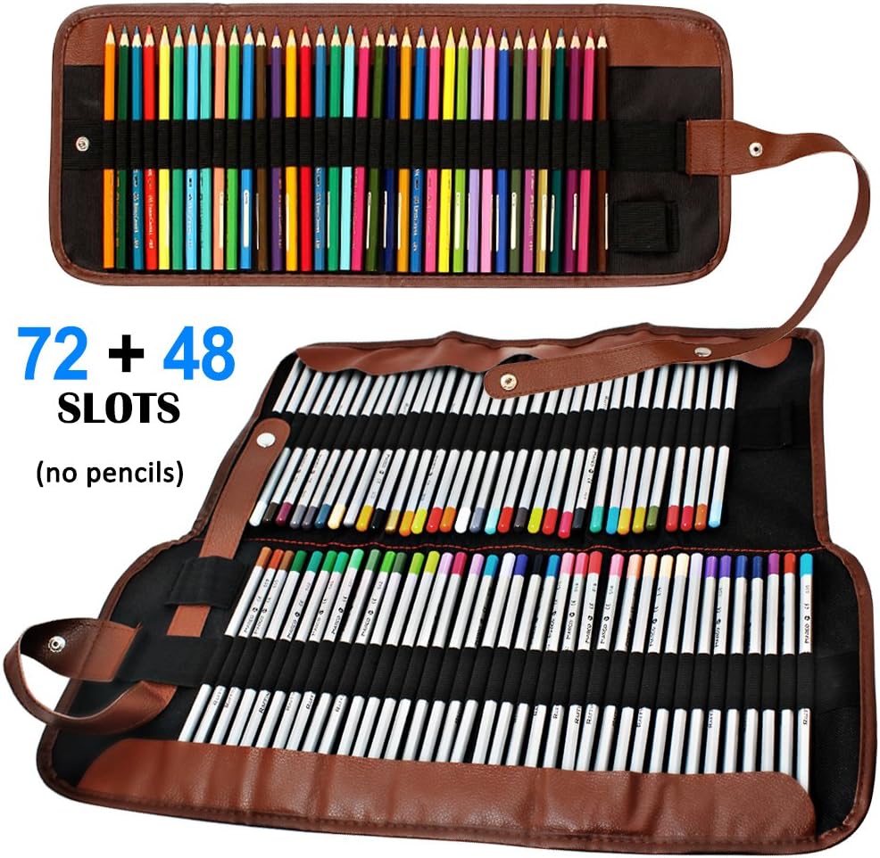 2 Pack Colored Pencils Roll, SENHAI 48 Slot+ 72 Slot Canvas Pencil Organizer Bag/Wrap