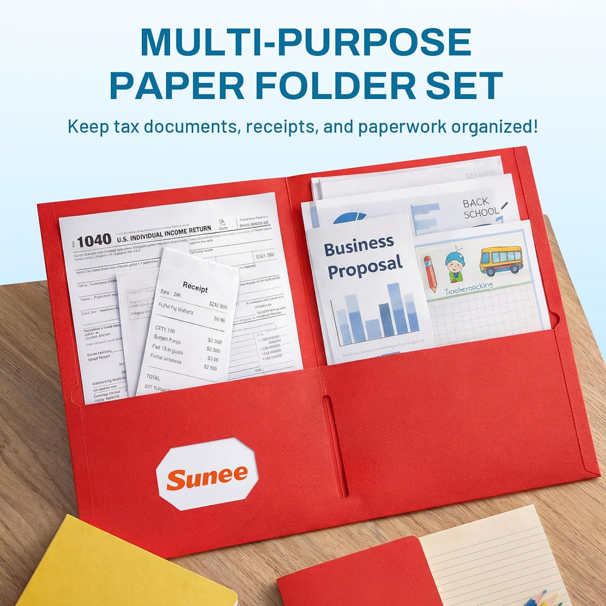 SUNEE Folders with Pockets(25 Pack, Assorted Colors)