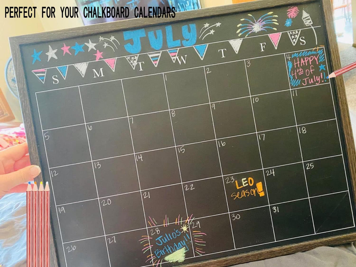 12 Pcs Chalkboard Calendar Colored Pencils, Wooden Chalk Pencils